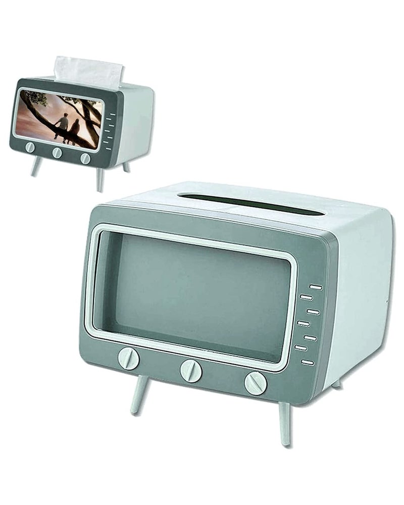 SGVAHY Tissue Box Holder Retro TV Tissue Box Cover Cute and Practical Cell Phone Holder Tampon Holder for Bathroom Kitchen Bedroom Dressers Desks and Tables Night Stands Creative Gift (TV Green) - Image 1